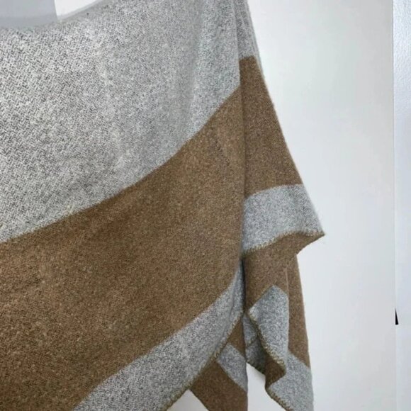 Women's Blanket Shawl Wrap Poncho Open Front Cape Brown Grey Fall Neutral - Picture 8 of 16